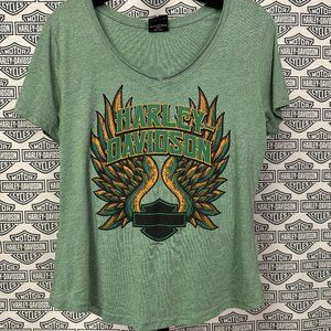 Women's Harley-Davidson Flames V Neck T-Shirt - Size Medium